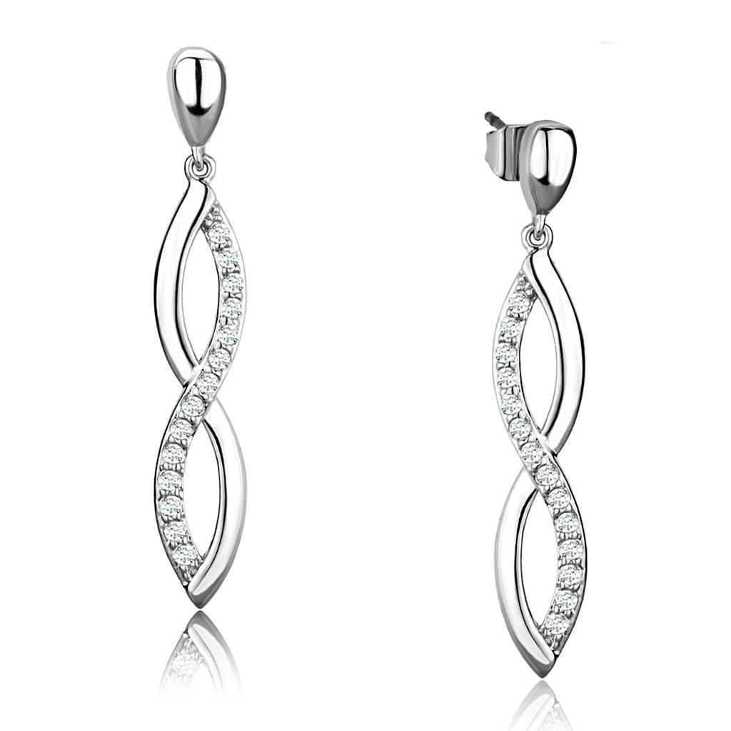 JCE1045 Rhodium Brass Earrings with AAA Grade CZ  in Clear