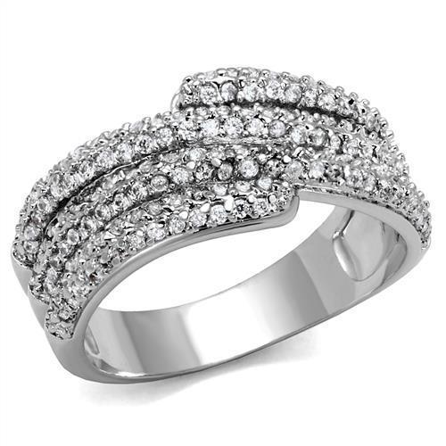 JCE1214 Rhodium Brass Ring with AAA Grade CZ  in Clear
