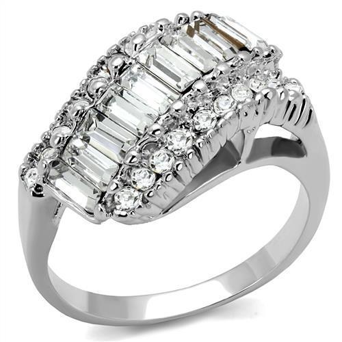 JCE1306 Rhodium Brass Ring with Top Grade Crystal  in Clear