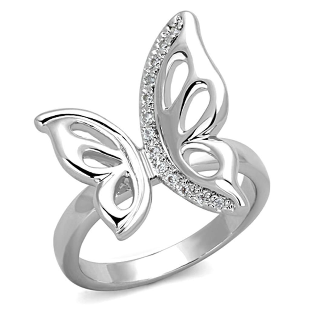 JCE592 Rhodium Brass Ring with AAA Grade CZ  in Clear