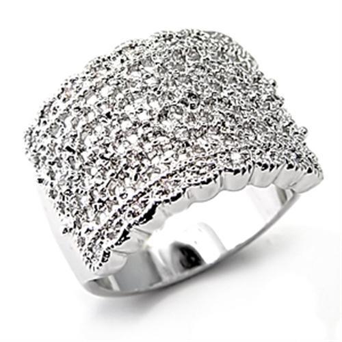 JCE094 Rhodium Brass Ring with AAA Grade CZ  in Clear