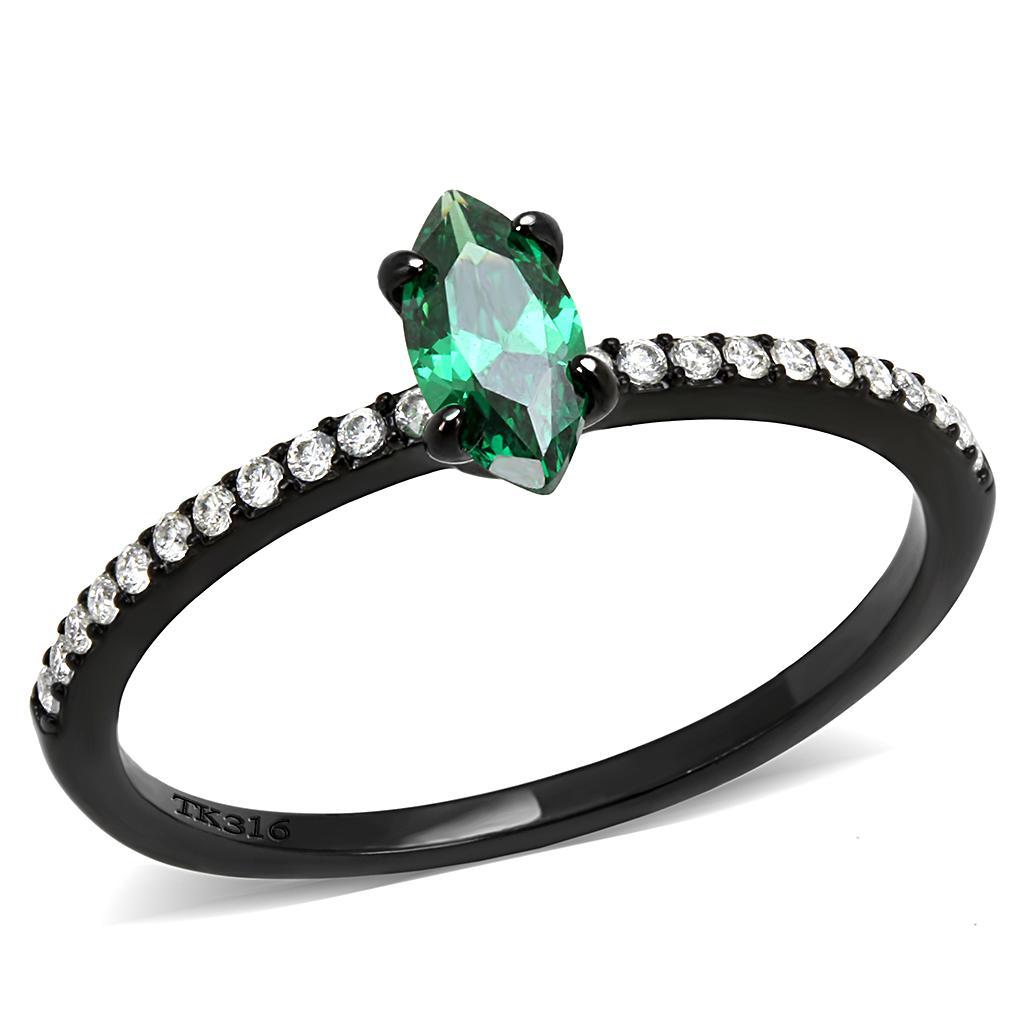 JCE033 IP Black(Ion Plating) Stainless Steel Ring with AAA Grade CZ  in Emerald