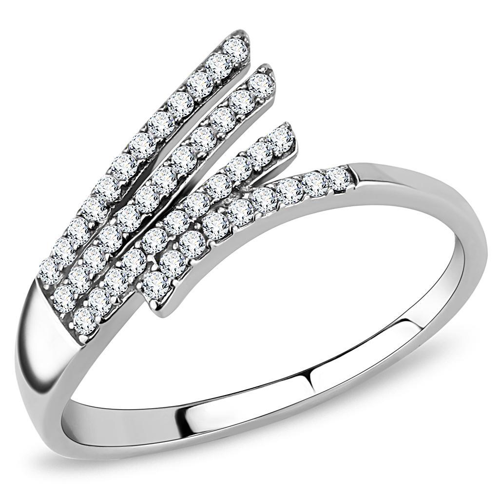 JCE043 High polished (no plating) Stainless Steel Ring with AAA Grade CZ  in Clear