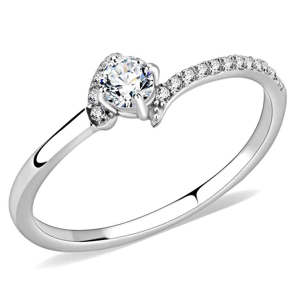 JCE152 High polished (no plating) Stainless Steel Ring with AAA Grade CZ  in Clear