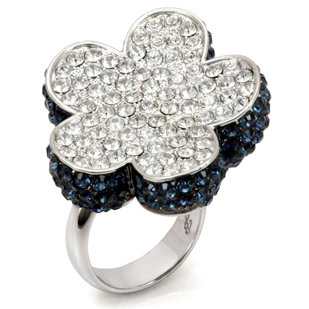 JCE1745 Rhodium + Ruthenium Brass Ring with Top Grade Crystal  in Montana