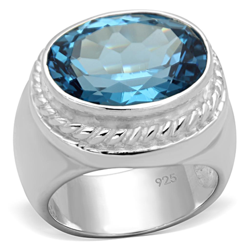 JCES732 Silver 925 Sterling Silver Ring with Synthetic Spinel in Sea Blue