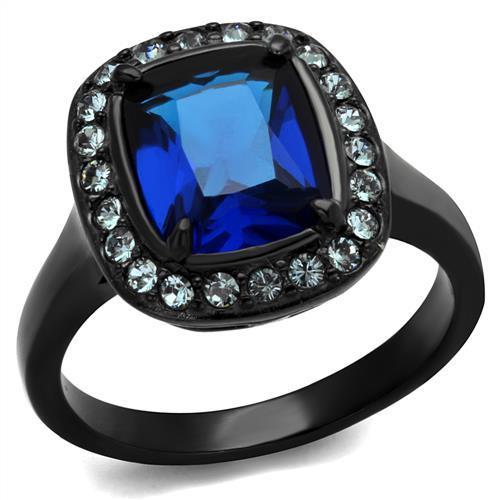 JCE2283 Two-Tone IP Black (Ion Plating) Stainless Steel Ring with Synthetic Synthetic Glass in Montana