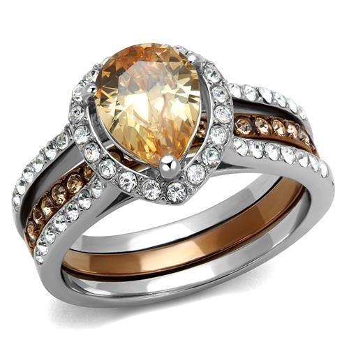JCE2961 Two Tone IP Light Brown (IP Light coffee) Stainless Steel Ring with AAA Grade CZ  in Champagne