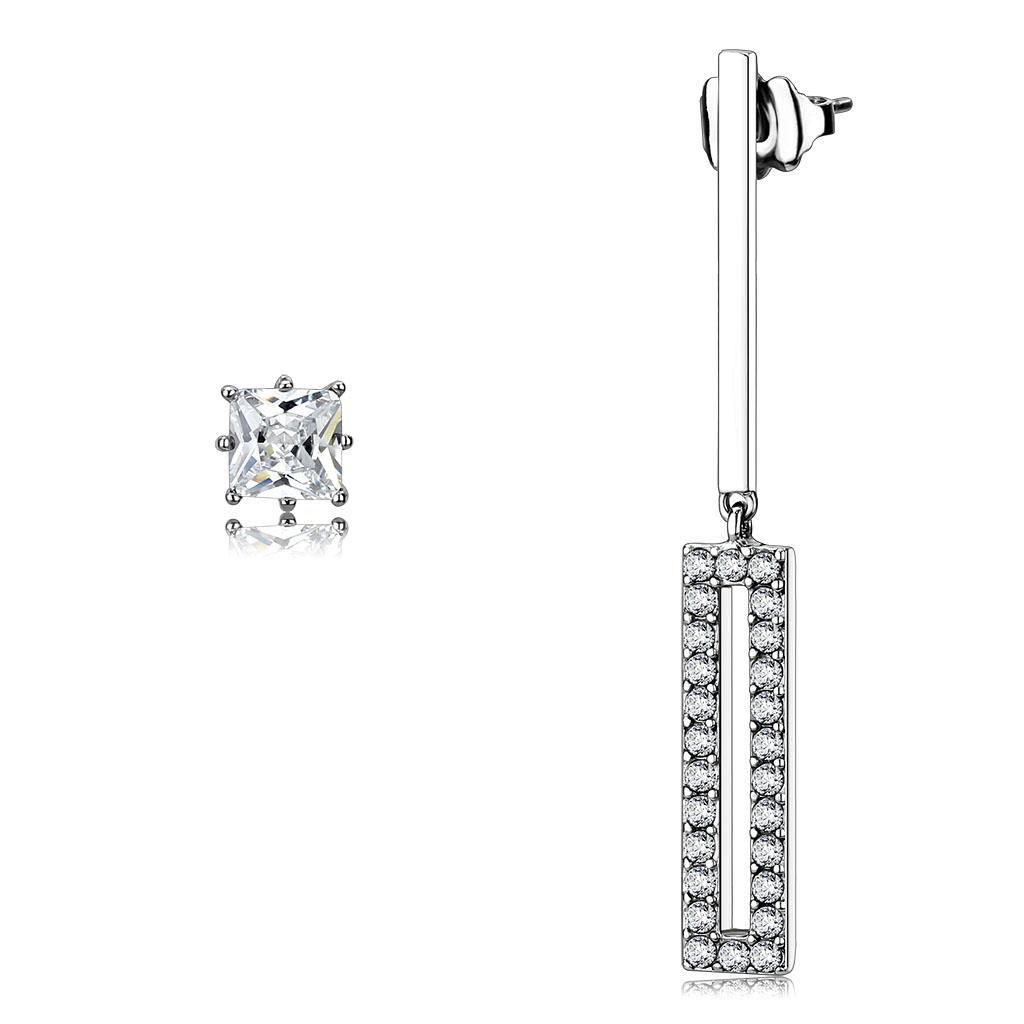 JCE3682 High polished (no plating) Stainless Steel Earrings with AAA Grade CZ  in Clear
