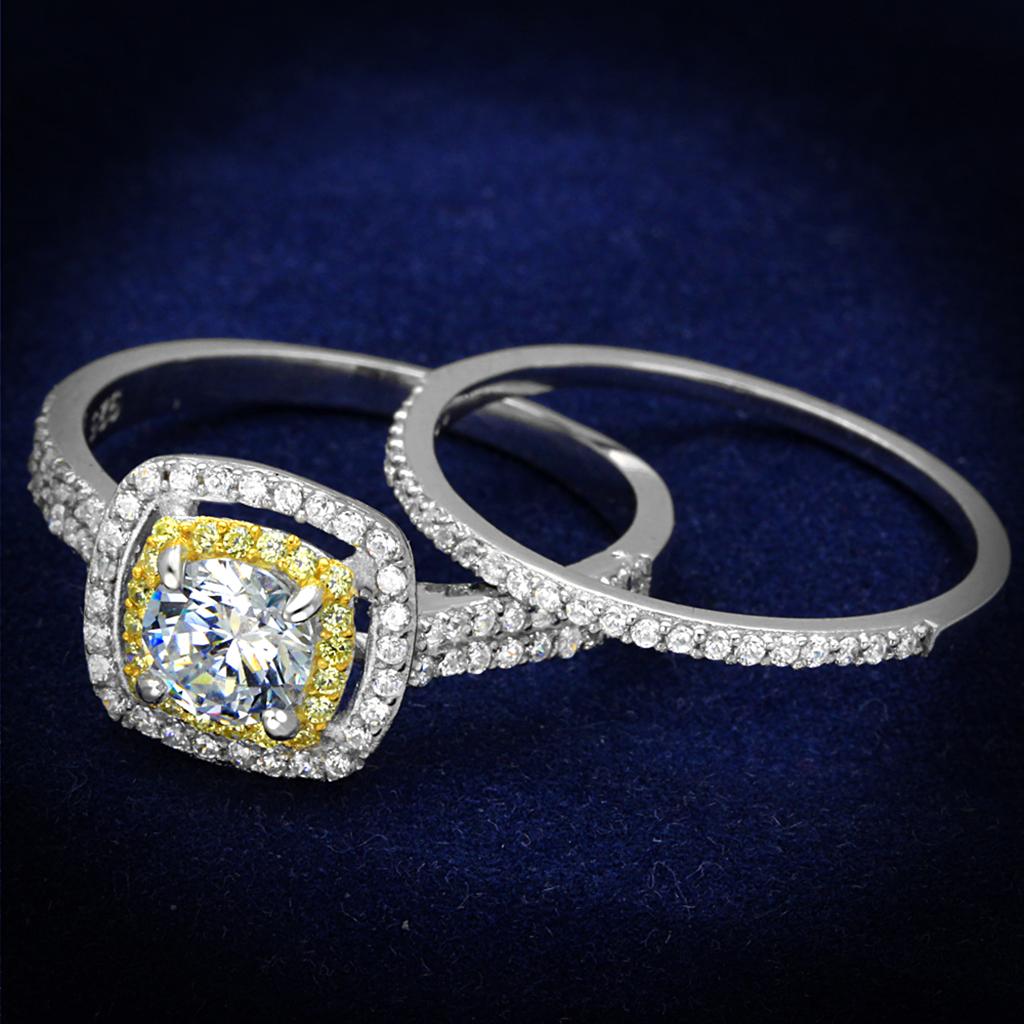 JCE467 Reverse Two-Tone 925 Sterling Silver Ring with AAA Grade CZ  in Clear